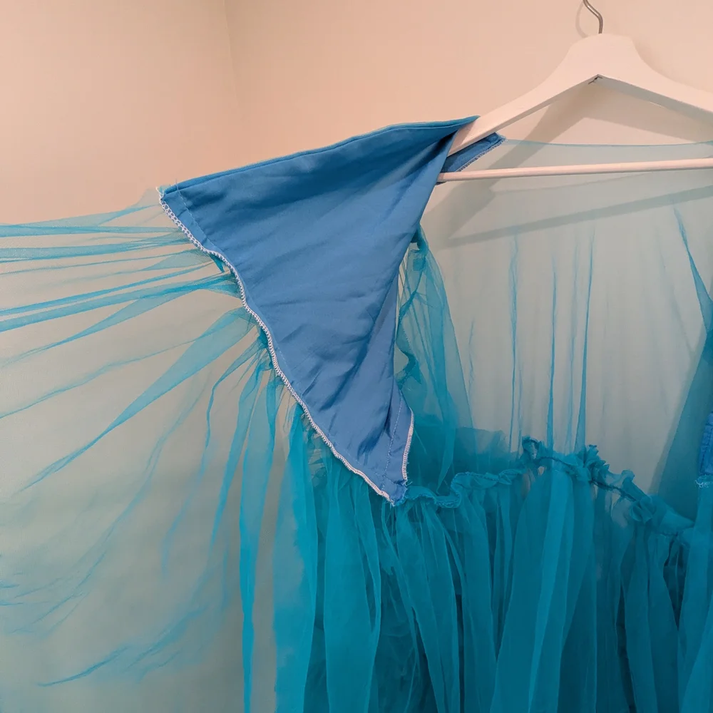 Maternity Vibrant Turquoise Sheer Ruffle Maxi Robe - Picture 4 of 6